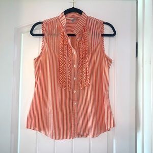 Zara Woman’s Top Stripped Ruffled Sleeveless Button Up Size Large
